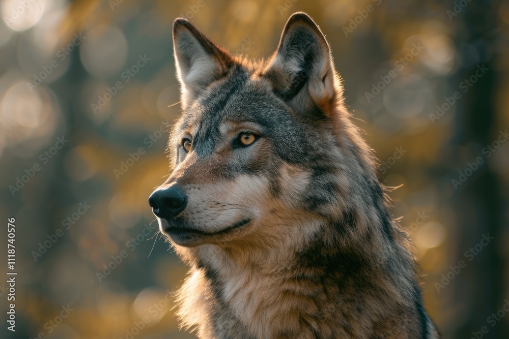 Fototapeta premium Grey Wolf Canis lupus Stands Towards Left captive animal