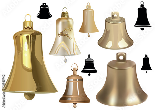 a set of bells and a picture of a gold bell.