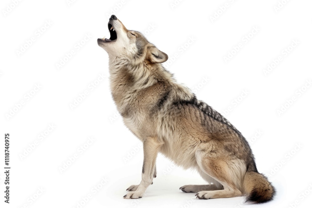 Obraz premium howling gray wolf isolated on white background wolf gray wolf wolf
