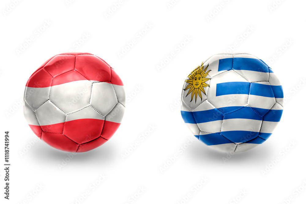 Obraz premium football balls with national flags of austria and uruguay ,soccer teams. on the white background.