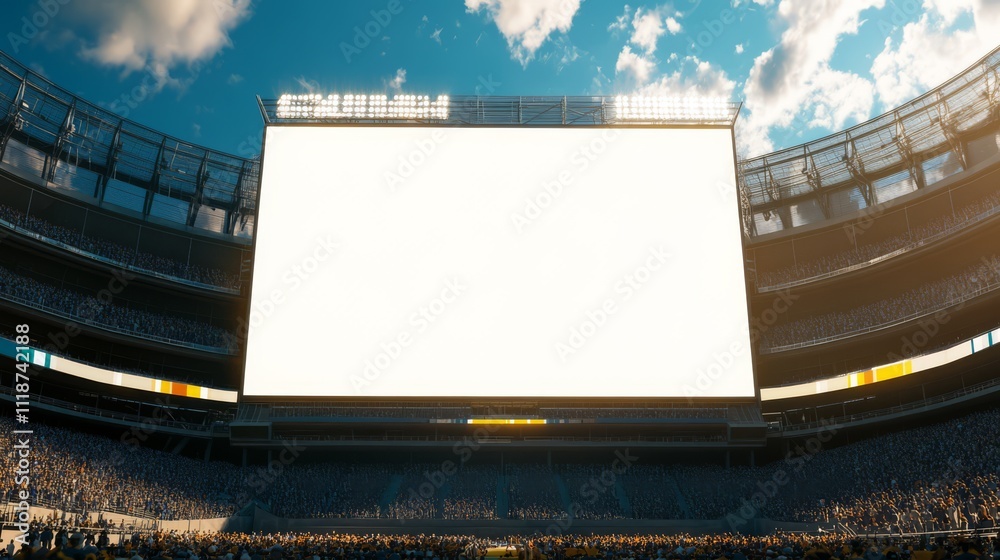 Blank jumbotron in a full stadium.