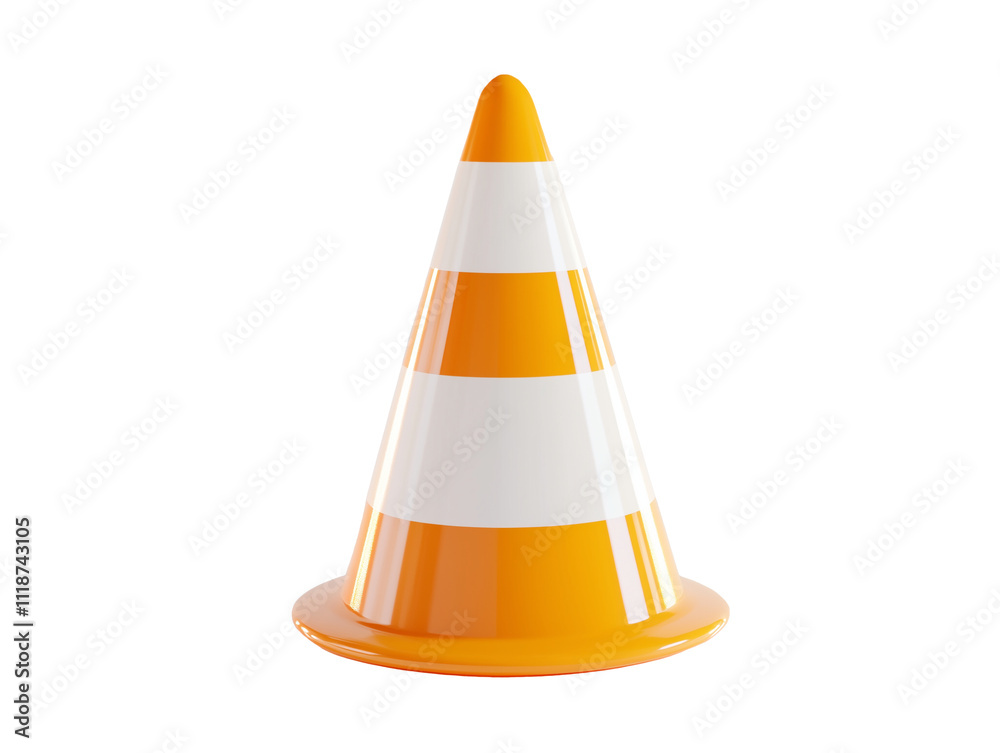 Bright orange traffic cone stands upright on a transparent background showcasing safety equipment used in road management