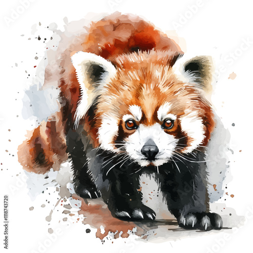 A watercolor illustration of a Red Panda, isolated on a white background. Red Panda vector.