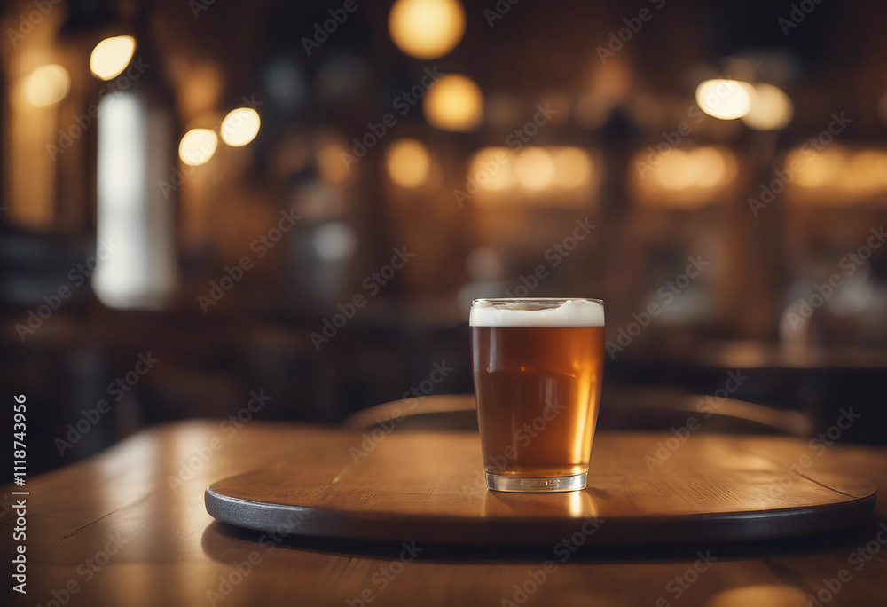 Wooden round table and pub or bar blur background Wooden round table and pub or bar blur background