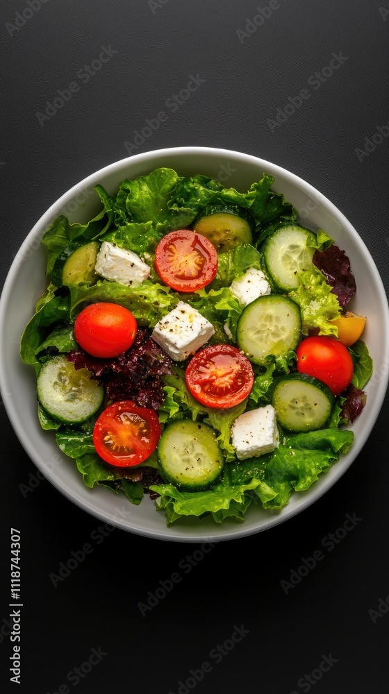 Bright and vibrant verdean salad featuring creamy feta, crisp cucumber slices, and juicy tomatoes served in a white bowl. Perfect for a healthy meal or side dish Bright and vibrant verdean salad featuring creamy feta, crisp cucumber slices, and juicy tomatoes served in a white bowl. Perfect for a healthy meal or side dish