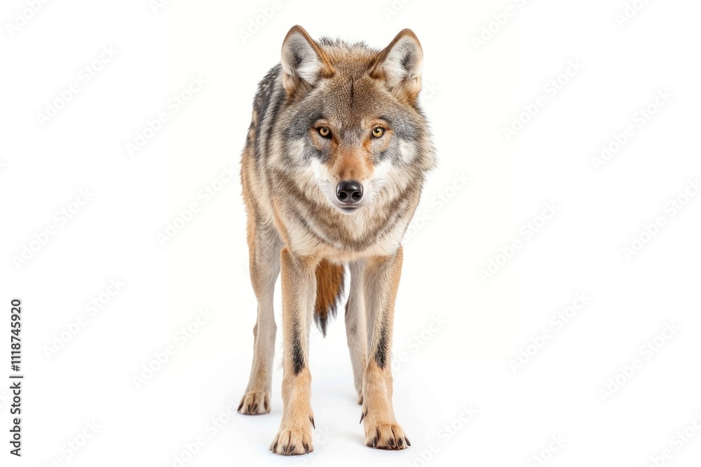 Fototapeta premium wolf Young wolf staring at its pray. Isolated on white. wolf