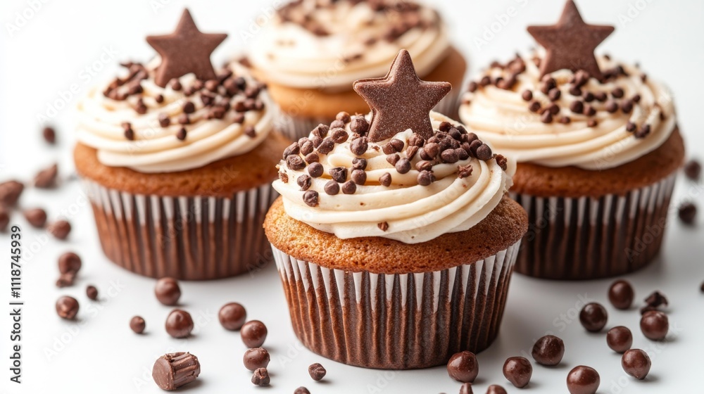 Holiday Cupcakes with Star Toppers. Generative AI Holiday Cupcakes with Star Toppers. Generative AI