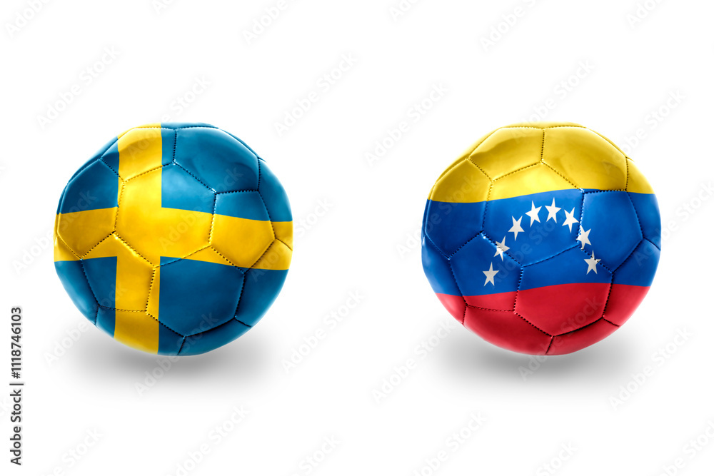 football balls with national flags of sweden and venezuela ,soccer teams. on the white background. football balls with national flags of sweden and venezuela ,soccer teams. on the white background.