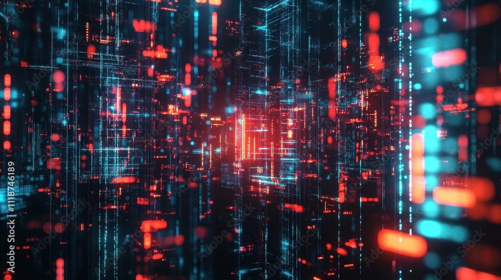 A digital landscape of glowing data streams in vibrant colors. A digital landscape of glowing data streams in vibrant colors.
