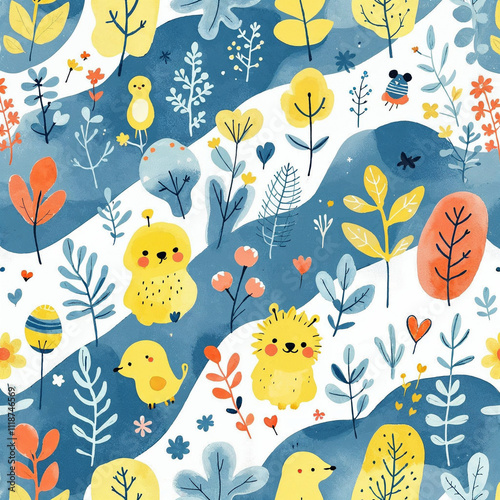 Watercolor illustration of seamless pattern for kids