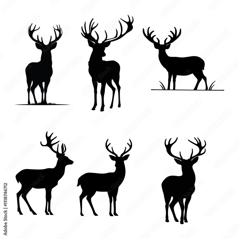 Large elk Deer vector set silhouette vector illustration Large elk Deer vector set silhouette vector illustration