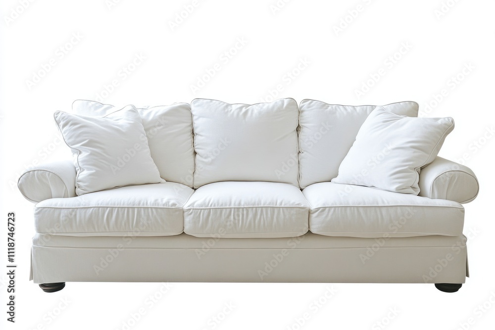 Cozy White Couch from Front View. Modern Interior Living Room Decor. Cozy White Couch from Front View. Modern Interior Living Room Decor.