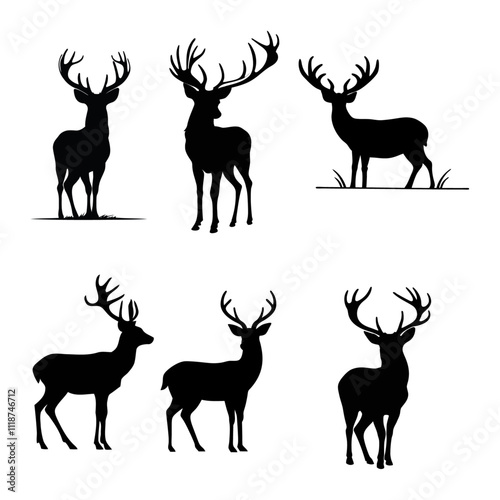 Large elk Deer vector set silhouette vector illustration 