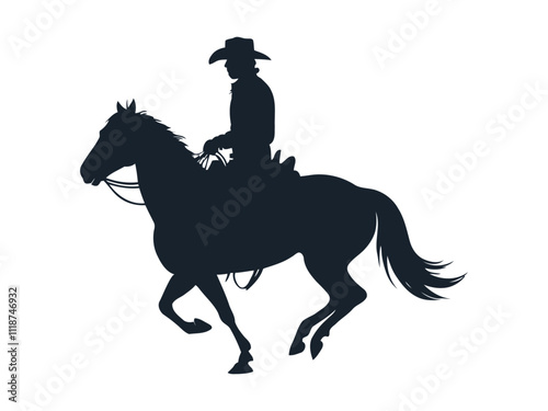 Beautiful Cowboy riding a horse with Lasso Silhouette Vector illustration 