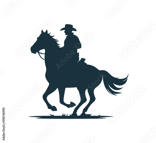 Beautiful Cowboy riding a horse with Lasso Silhouette Vector illustration 