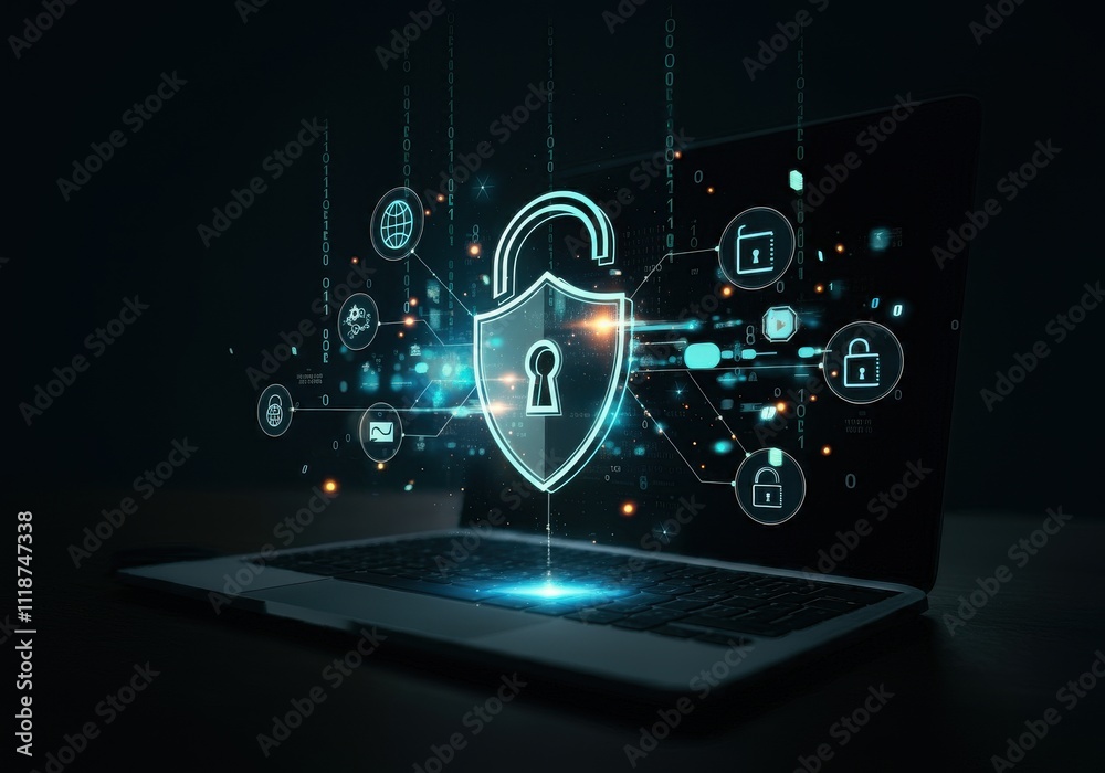 Cybersecurity and privacy concepts to protect data and encryption, secure internet network security technology. Businessman protecting personal data by Lock icon of cyber Cybersecurity and privacy concepts to protect data and encryption, secure internet network security technology. Businessman protecting personal data by Lock icon of cyber