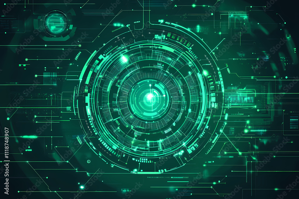 Futuristic Circuit Board Interface with Green Glow Futuristic Circuit Board Interface with Green Glow