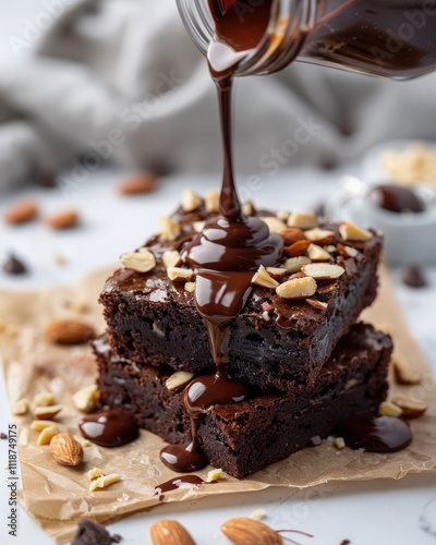 delicious chocolate brownie dessert food background with cake baking ingredient ai generated