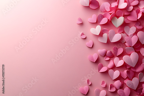 A soft pink gradient Valentine’s Day background with delicate floating hearts, leaving the center open for text, perfect for romantic designs or messages. 