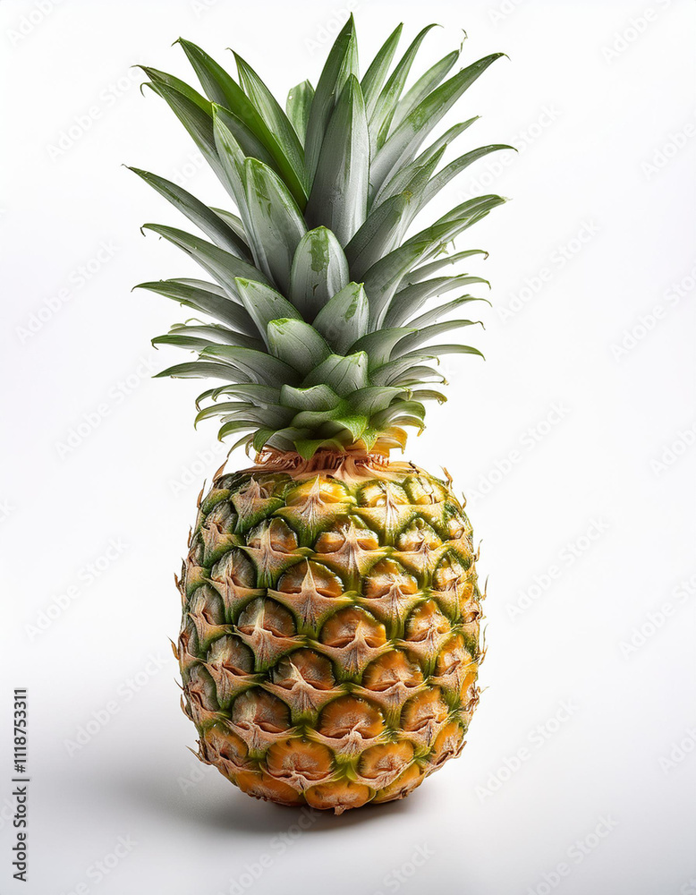 Fototapeta premium Una piña tropical de pie sobre la mesa aislada en fondo blanco