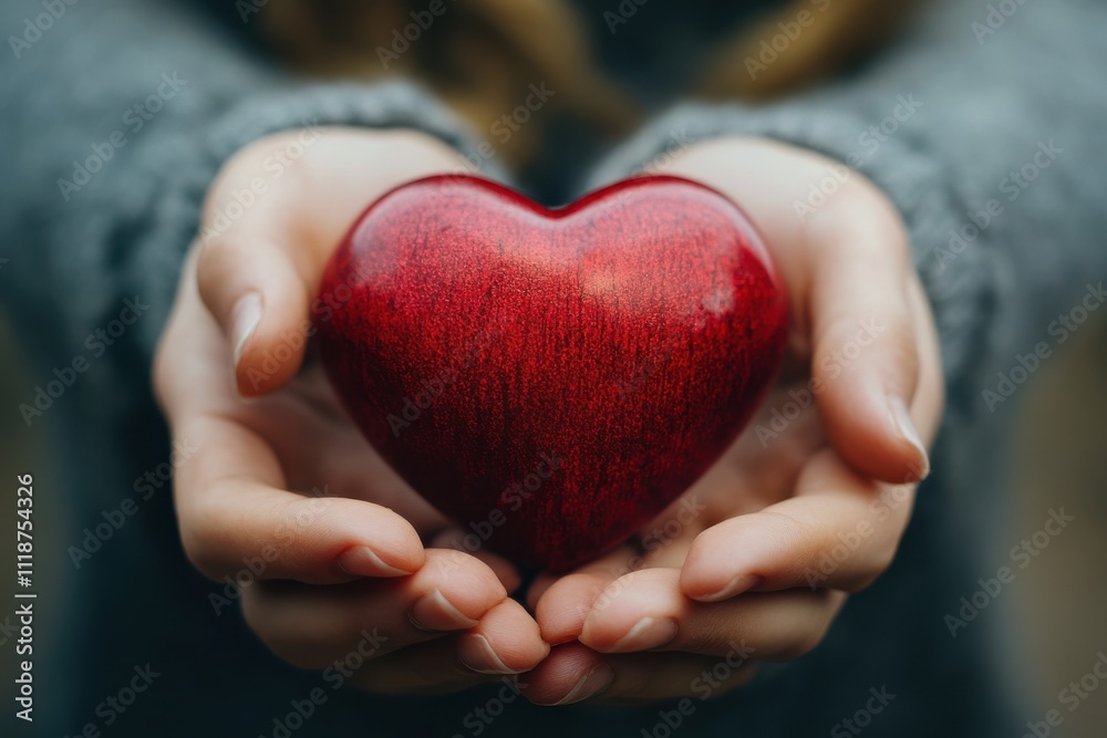 Expression of love and affection through a heart-shaped object held in hands with care Expression of love and affection through a heart-shaped object held in hands with care