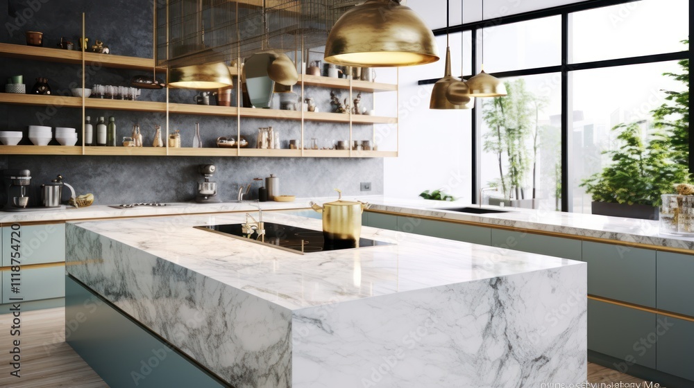 Modern Kitchen Design with Marble Countertop Modern Kitchen Design with Marble Countertop