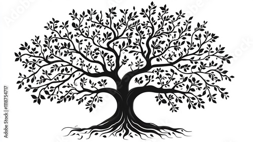 Flowing branches elegant leaves form a stylized vector family tree connecting family names and relationships with space for creative themes or text