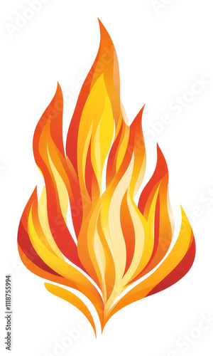 Flame illustration with vibrant colors on transparent background, abstract fire concept