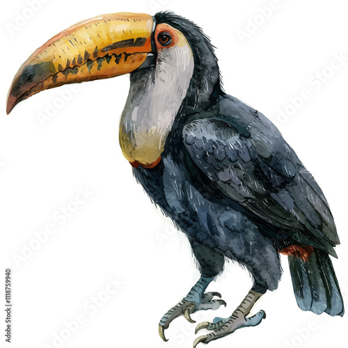 A watercolor of a Toucan, isolated on a white background. Toucan vector.