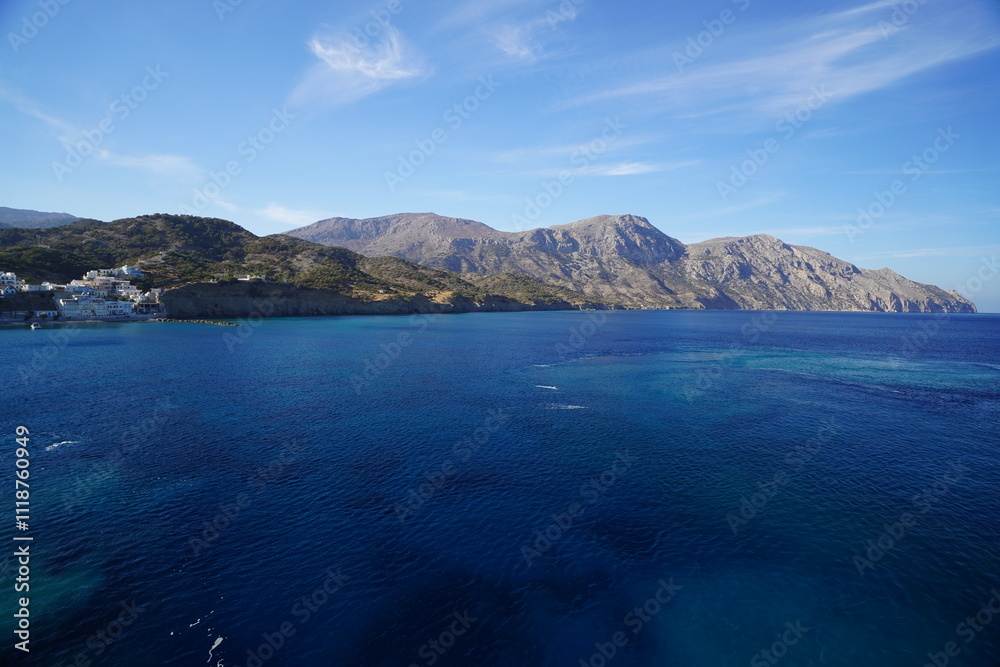 Naklejka premium shore and harbour of a greek island in the Dodecanese