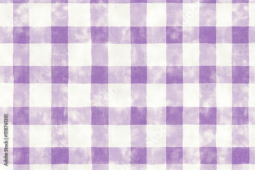 A pastel gingham checkered pattern in lavender and white, evoking a cozy and nostalgic aesthetic. AI generated.
