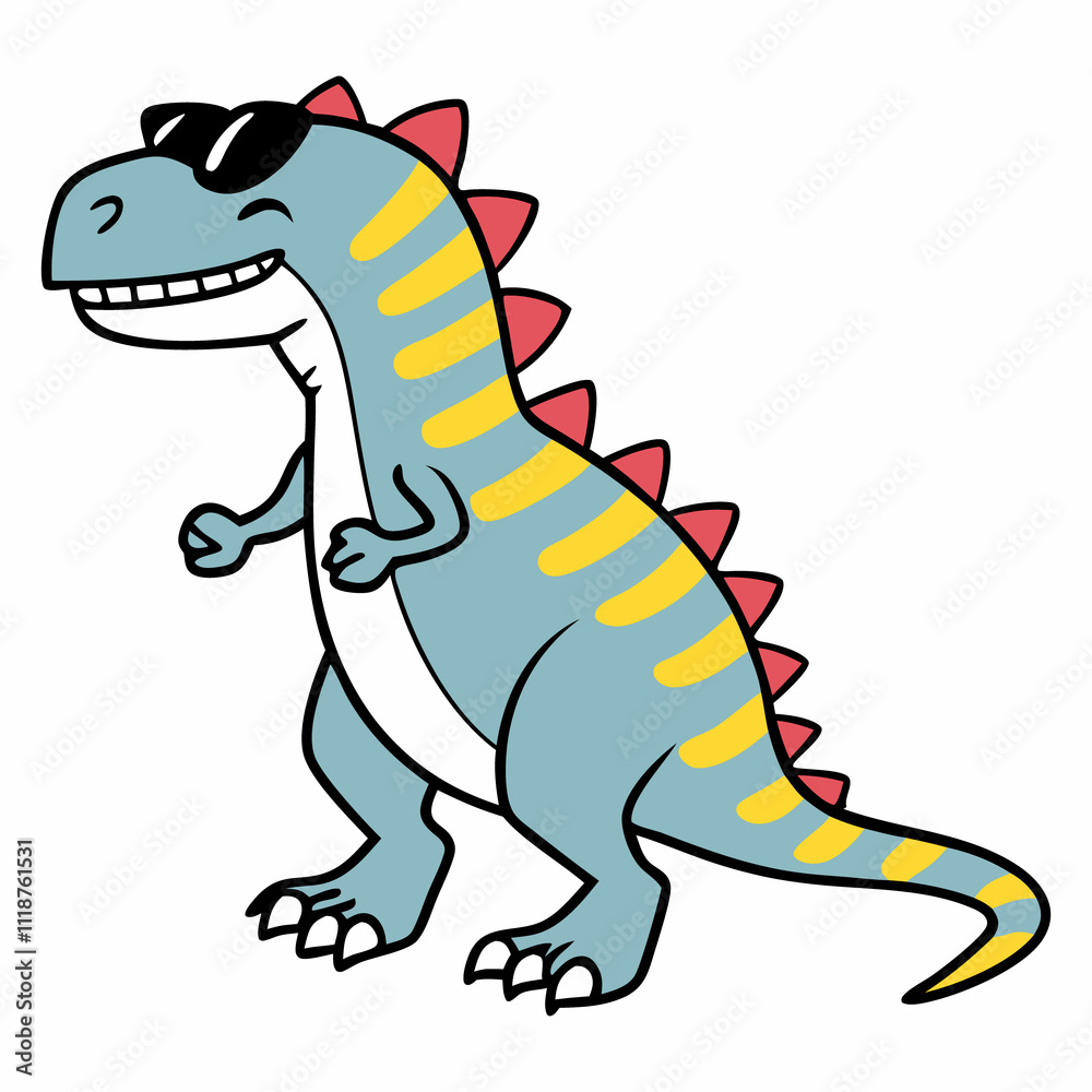 Fototapeta premium dinosaur vector illustration, a cartoon of a dinosaur with sunglasses on his head.