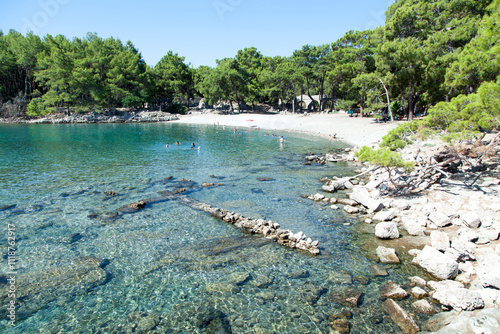 Fototapeta Naklejka Na Ścianę i Meble -  Phaselis Ancient City Beach And Ruins