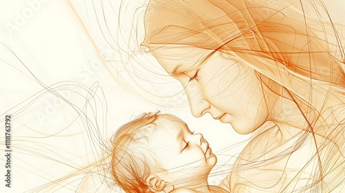 Digital Portrayal of Mother Mary and Baby Jesus Depicting a Tender, Sacred Moment, Highlighting the Peace and Love in Their Divine Relationship