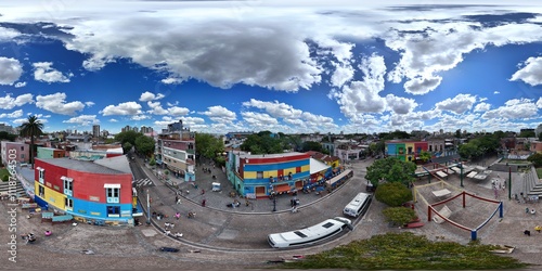 360 aerial photo taken with drone of La Boca - Gral. Gregorio Aráoz de Lamadrid in Buenos Aires, Argentina