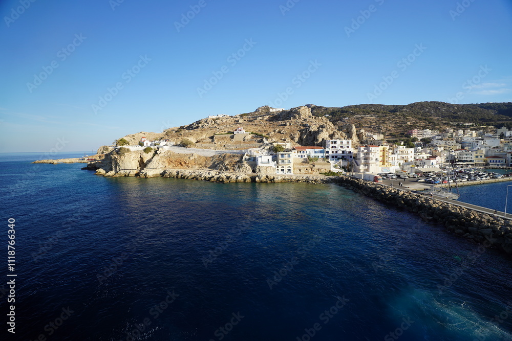 Fototapeta premium shore and harbour of a greek island in the Dodecanese