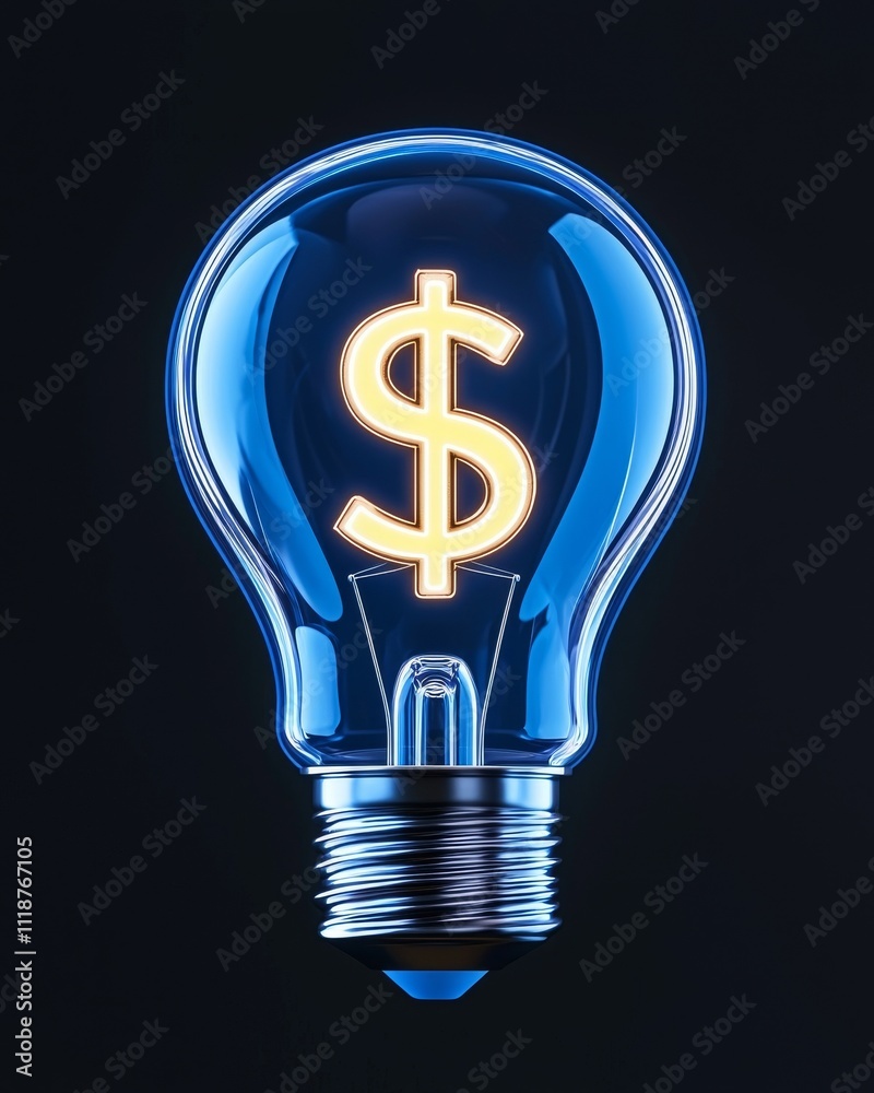 A lightbulb, illuminated by electricity, with dollar signs inside, symbolizing the profitable possibilities of creative concepts. A lightbulb, illuminated by electricity, with dollar signs inside, symbolizing the profitable possibilities of creative concepts.