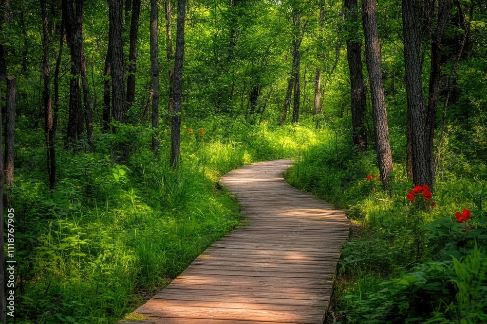Fototapeta premium Expansive Nature Preserve in Northern Minnesota Showcasing Lush Bogs and Forests During Summer