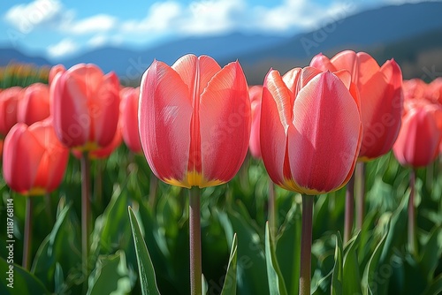 Tulip fields at the Skagit Valley Tulip Festival in Mount Vernon, Washington. photo