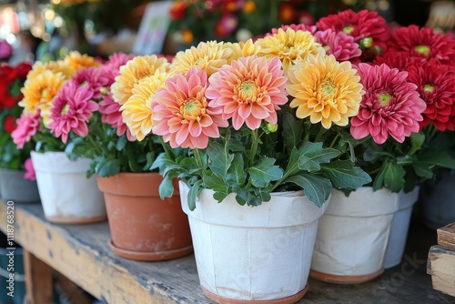 Various vibrant flowers displayed on market stalls for sale.