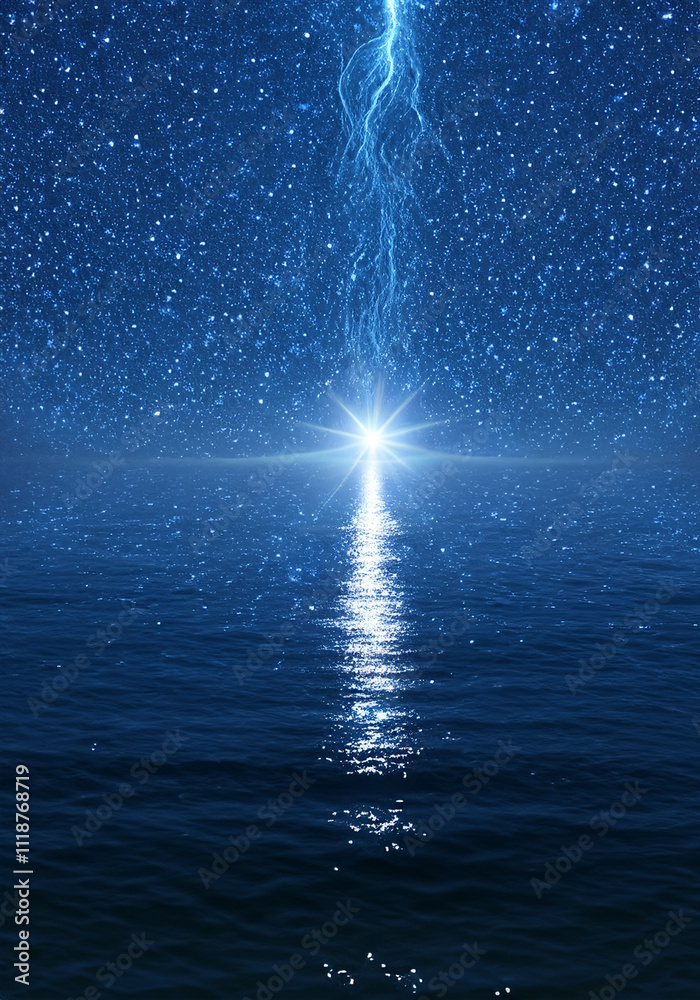 bella stella nel cielo sul mare con riflesso sull'acqua, stelle e mare 03