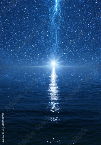Obraz na płótnie bella stella nel cielo sul mare con riflesso sull'acqua, stelle e mare 03 w salonie