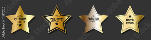 A set of golden glowing stars.Color templates of holographic stickers are a premium product. Vector illustration