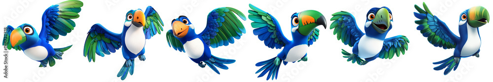 Obraz premium parrot bird - 3d Set on transparent background PNG file