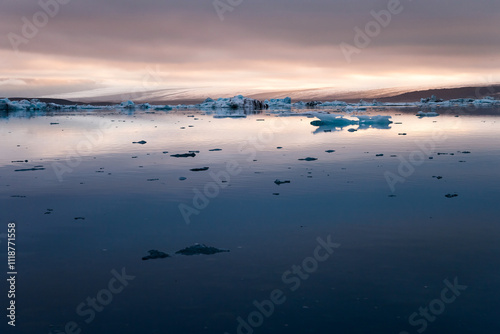 Evening mood at Jokulsarlon glacier lake in Iceland