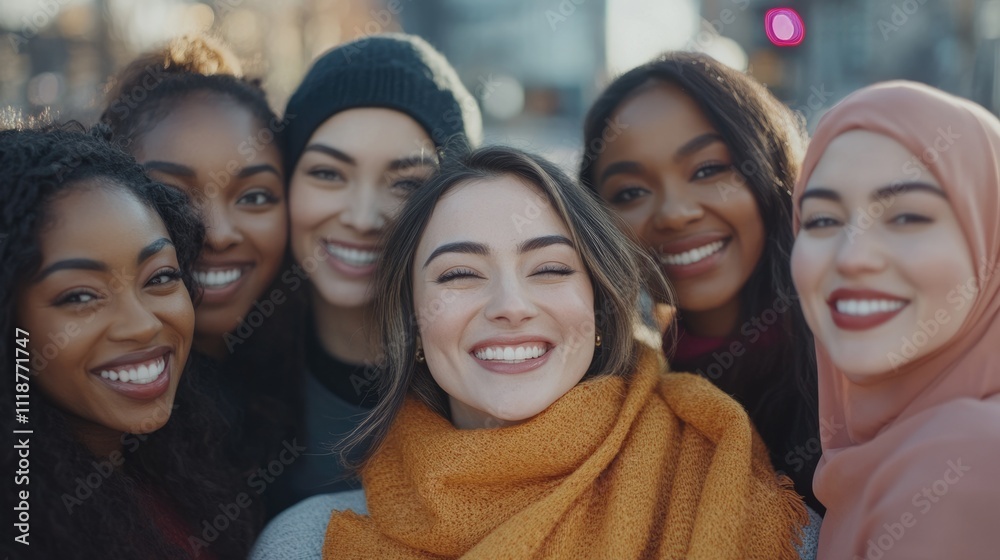 Confident Multicultural Women Smiling Together, Radiating Empowerment and Joy in Casual Attire