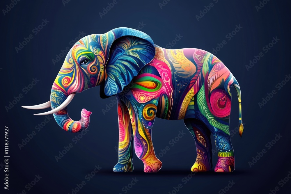 Fototapeta premium Vibrant Elephant. A Colorful Mammal Sculpture in Asian Art Style for Wildlife Day Celebration