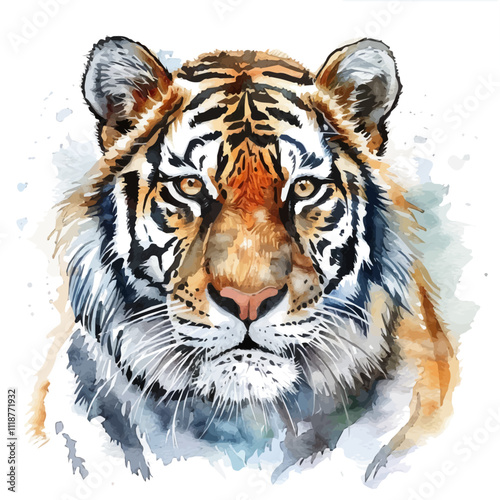 A watercolor vector of a Tiger, isolated on a white background. Tiger vector.