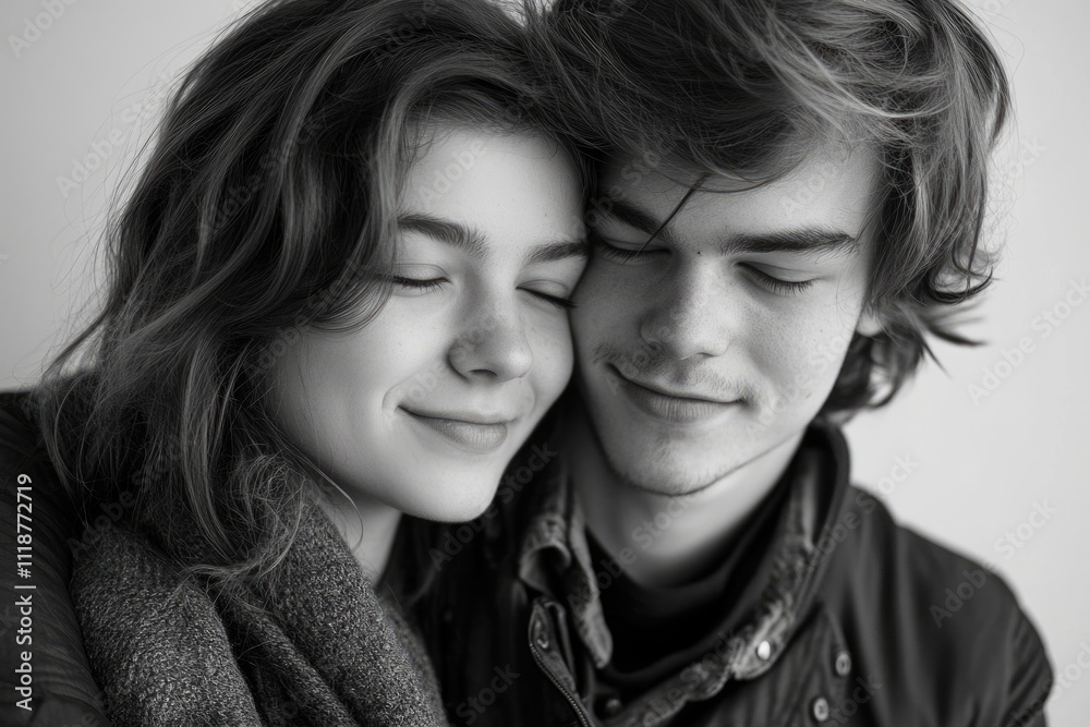 Joyful Embrace: Beautiful Young Couple Sharing Affection in an Isolated Portrait of Love and Togetherness Joyful Embrace: Beautiful Young Couple Sharing Affection in an Isolated Portrait of Love and Togetherness