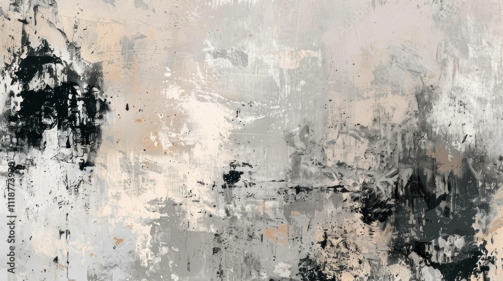 Fototapeta premium Abstract textured background with shades of gray and cream, featuring brush strokes and random patterns, ideal for modern design and artistic projects.